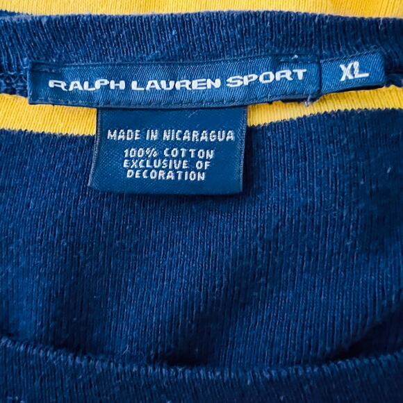 Ralph Lauren Sport Rugby Stripe Cotton Long Sleeve Shirt Blue Yellow Logo XL - Picture 8 of 10